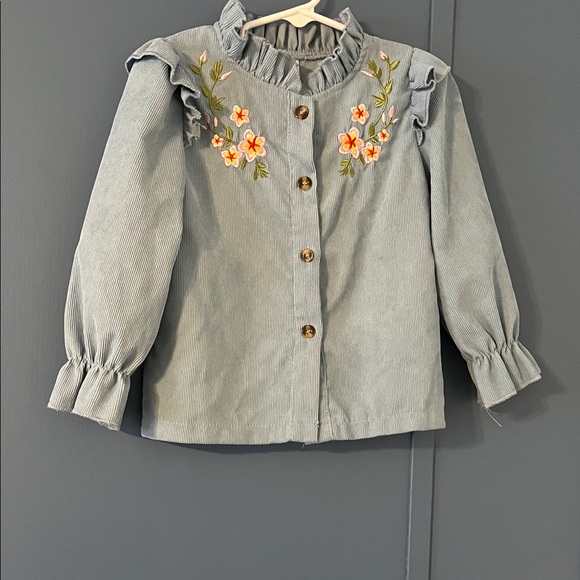 Other - Embroidered Ruffle Button-Up Blouse